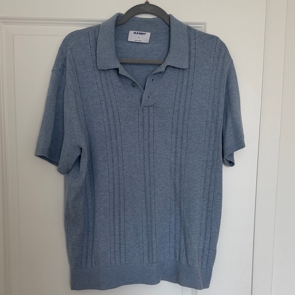 Old Navy Men's Light Blue Textured Polo Shirt